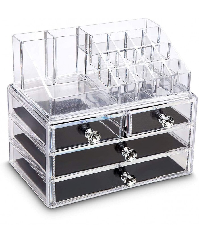 iPEGTOP Boîte de rangement en acrylique transparent avec 20 compartiments et 4 tiroirs poignée de tiroir en diamant - B08TWK49T6