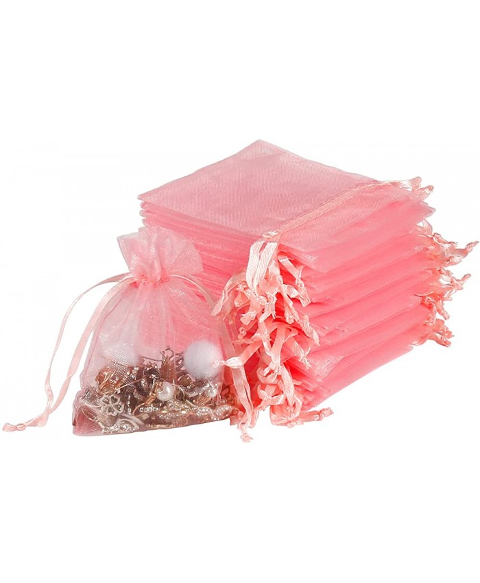YQL Lot de 100 petits sacs en organza transparent rose poudré 8 x 10 cm avec cordon de serrage pour bijoux maquillage bonbons fête prénatale fête de Noël festival - B095WG417D