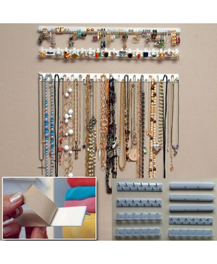 Organisateur de rangement de bijoux auto-adhésif 9 en 1 pour bijoux présentoir de colliers crochets pour boucles d'oreilles colliers bagues à suspendre - B07HCLY1FX