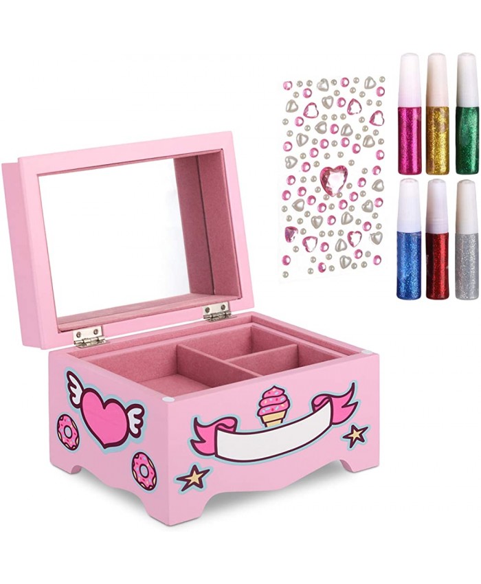 relaxdays Boîte à Bijoux Fille DIY à colorier soi-même Coffret Princesse Licorne Rose MDF Verre Rosa 13 x 21 x 14 cm - B07PJV4JML