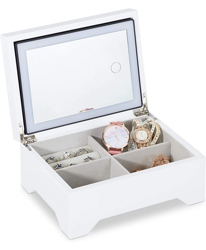 relaxdays Boîte Miroir LED Coffret à Bijoux 4 Compartiments présentoir 10 x 20,5 x 15,5 cm Blanc Weiß - B07NYSPTZJ
