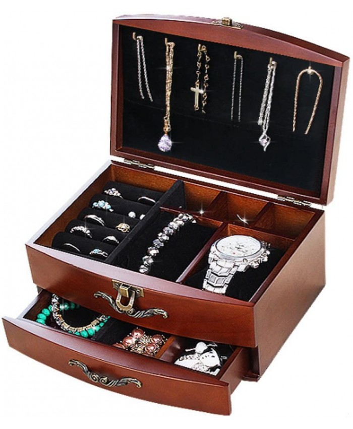 Tosbess Boîte à bijoux en bois à 2 étages - B07G28LY5C