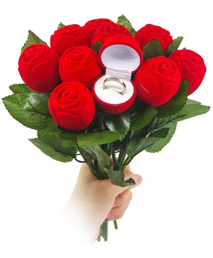 Amosfun 10pcs Anneau Romantique Boîte De Rangement Rouge Rose Fleur Bouquet Velours Bijoux Bague De Fiançailles Bague Cadeau Boîte pour Mariage Anniversaire Saint Valentin - B07NNV8P55