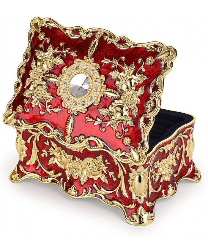 SUMTREE Boîte à bijoux vintage Coffret à Bijoux Rétro Métal Organisateur d’accessoires pour anneaux boucles d’oreilles colliers mini，rouge - B08ZCZX435