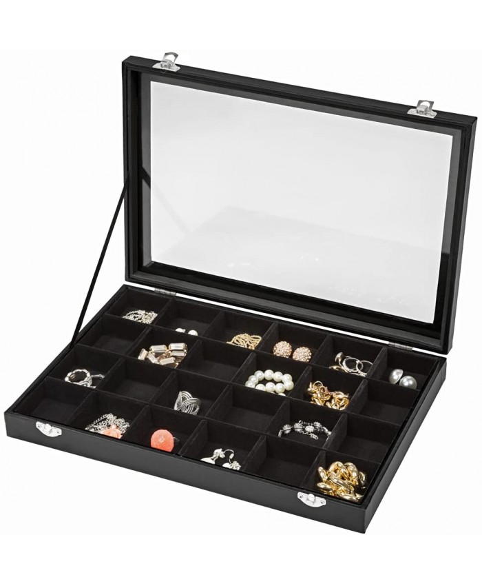 TecTake Boîte coffret de rangement présentoir à bijoux 24 grilles noir - - B014UYCZN6