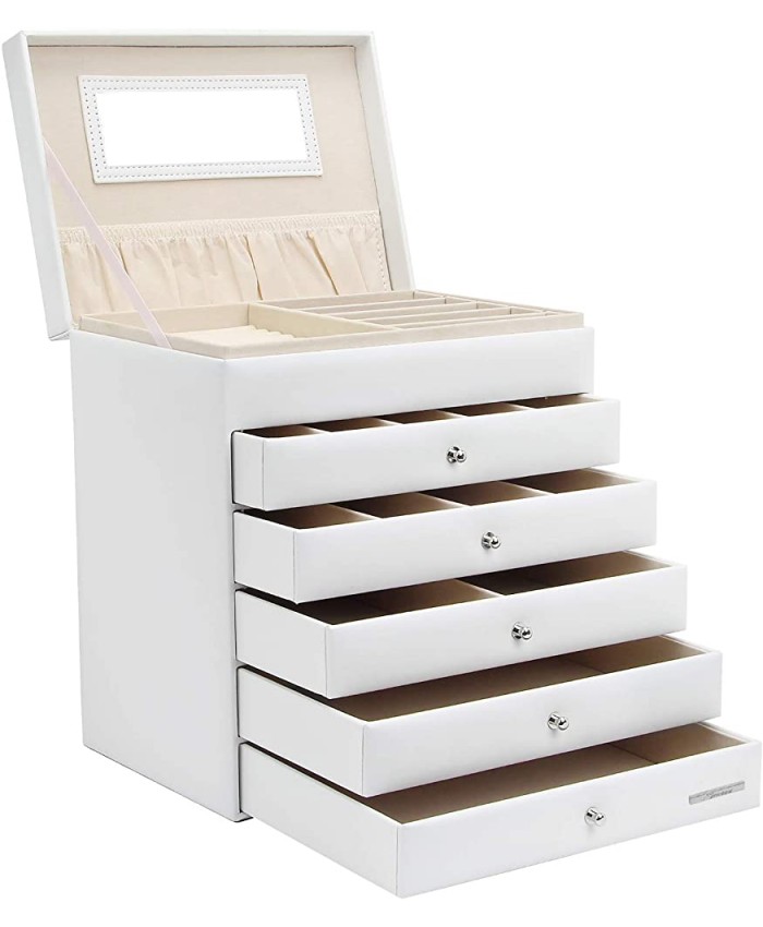 Yorbay Boîte à Bijoux Coffrets Mallette à Maquillage Beauty Case 5 tiroirs Blanc - B01GKOBZD0
