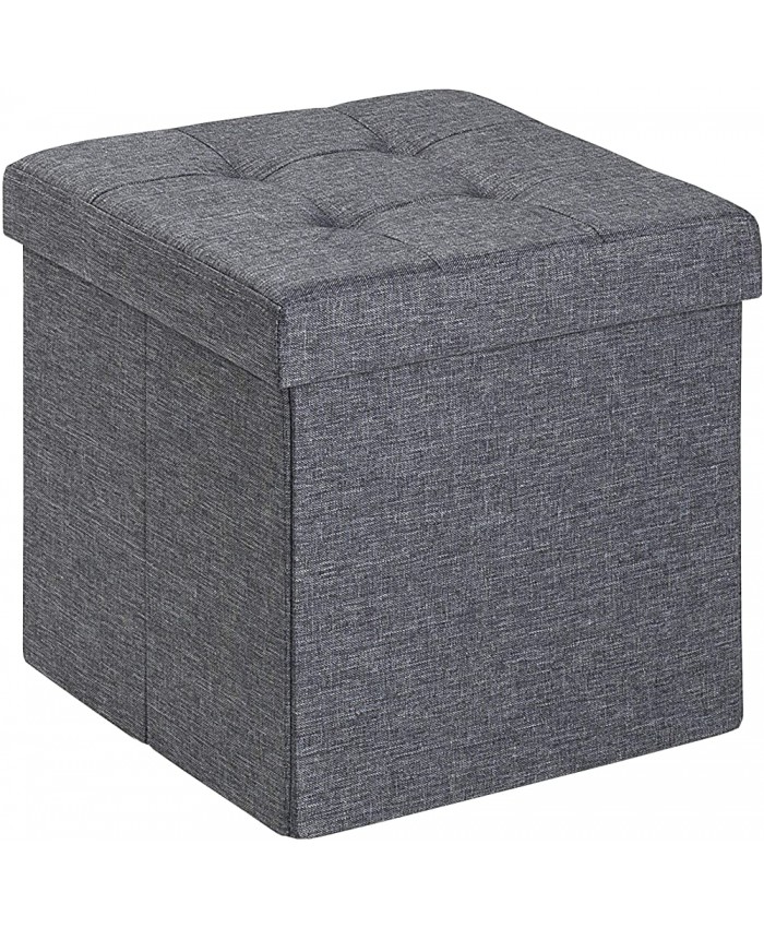 D&D Quality Pouf de rangement carré pliable avec assise rembourrée 38 x 38 x 38 cm Extérieur recouvert en style lin Gris - B08H5YVTFM