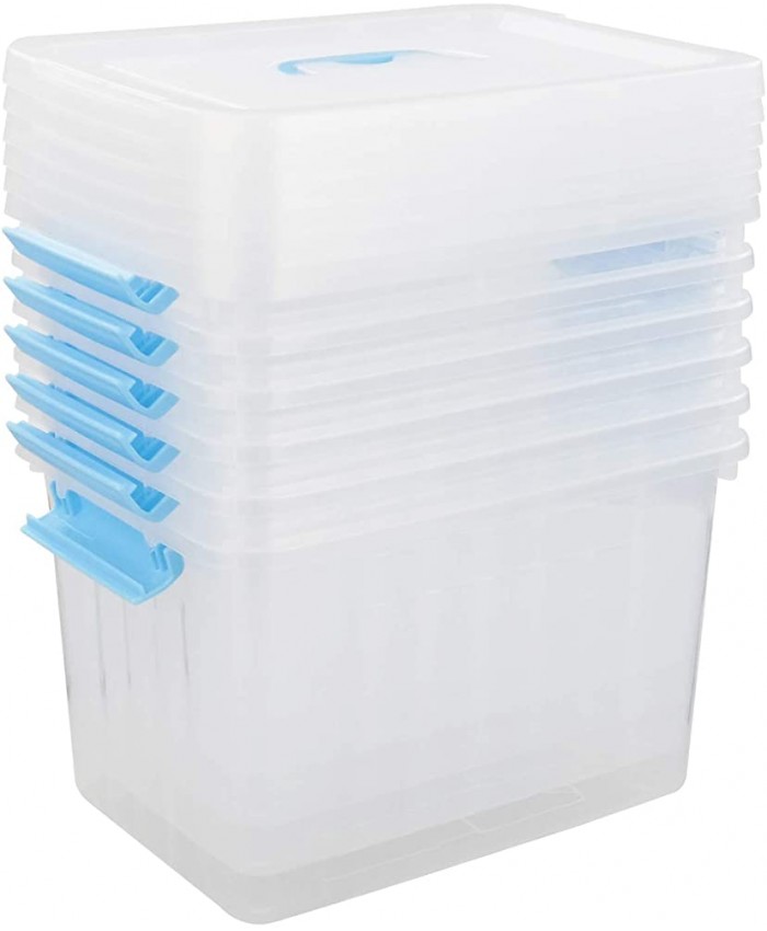 Hespapa Lot de 6 boîtes de rangement en plastique transparent avec poignée bleu clair 12 litres - B08P4NDGH6