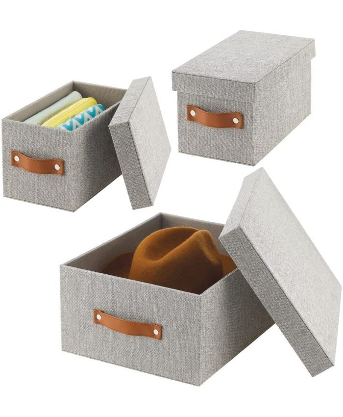 mDesign boîte de rangement à couvercle lot de 3 – caisse de rangement à poignées pour la chambre – boîte en tissu de 3 tailles pour vêtements et accessoires – gris clair - B083QQ4Q2Q