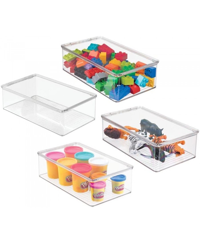 mDesign rangement pour jouets lot de 4 – grande boite pour jouets en plastique robuste – boîte de rangement avec couvercle empilable pour ustensiles de bricolage jouets etc. – transparent - B0845NRLGC