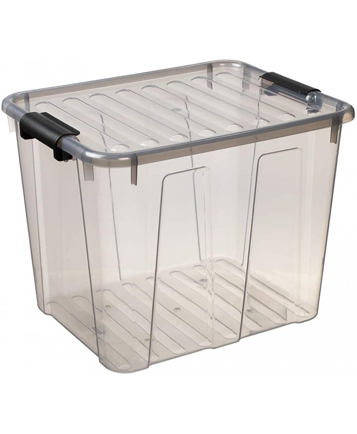 Plast Team Home Box Boîte de rangement empilable avec couvercle à clic 40 l Transparent gris - B08TC9S2KR