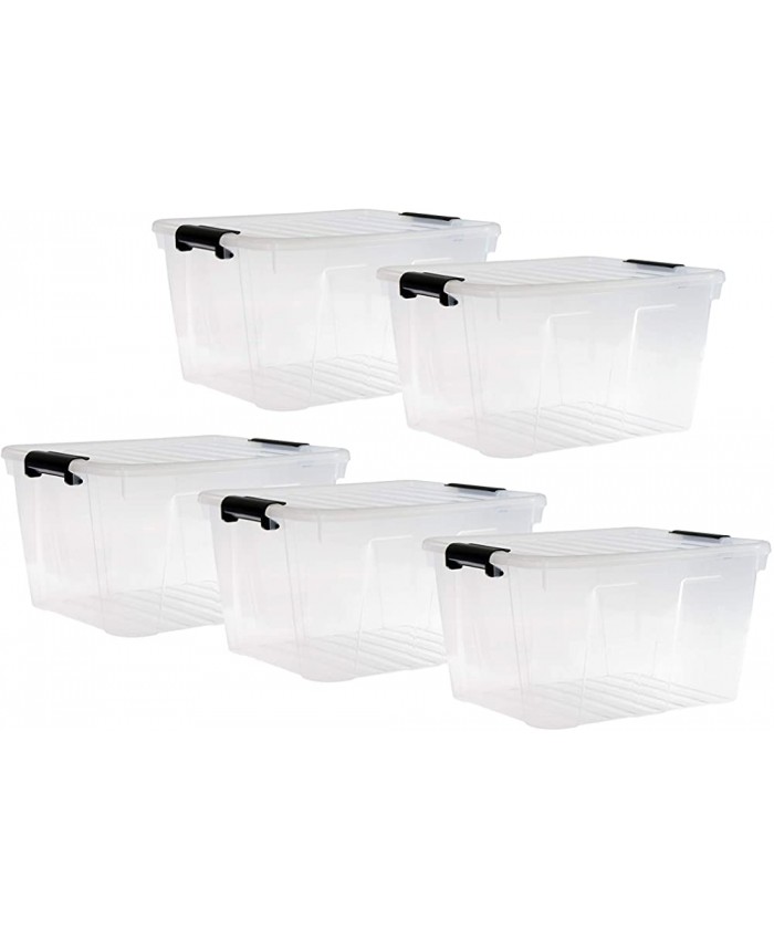 Plast Team Home Box Lot de 5 boîtes de Rangement Transparentes en Plastique avec Couvercle et Clips de Fermeture 30 l - B091ZLCPMF