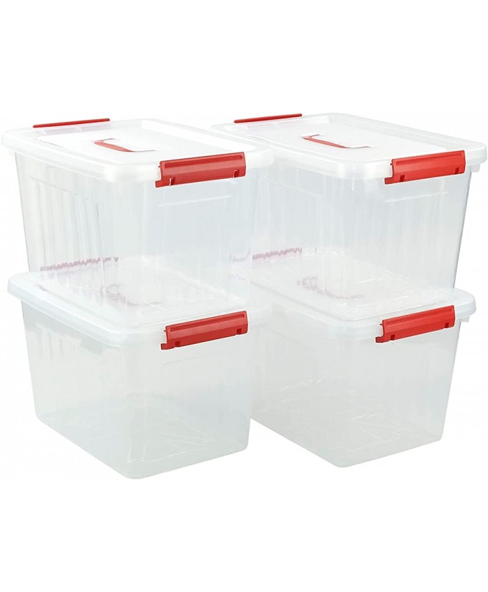 Qqbine 13 L Boîtes de rangement en plastique transparent avec couvercle et poignées rouges paquet de 4 - B08Y683KX9