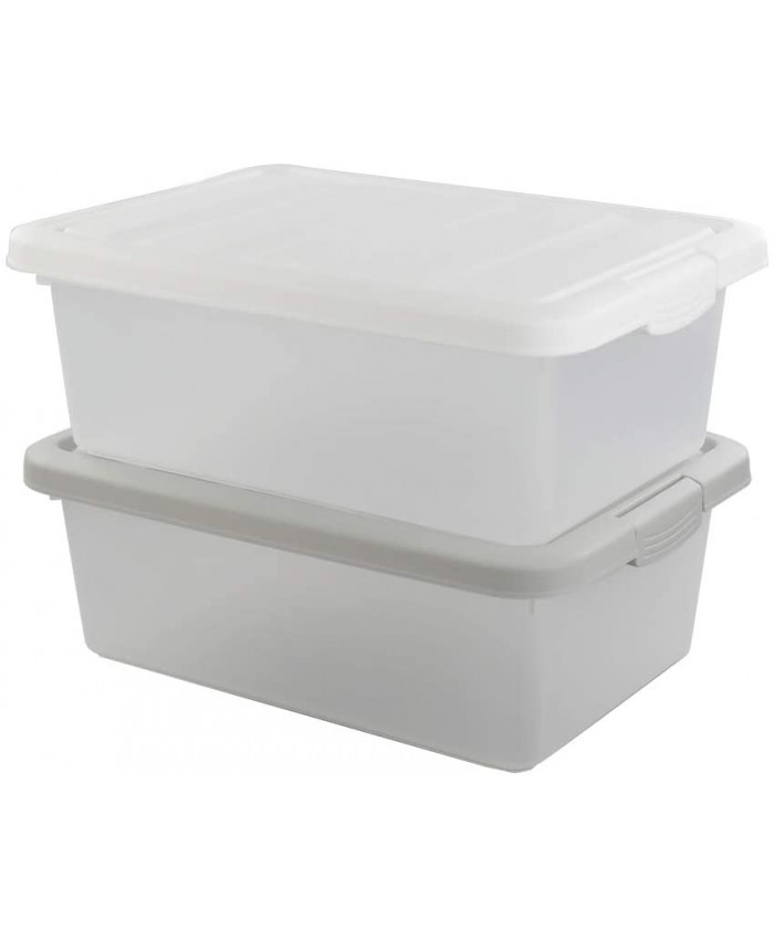 Qshape 16 L Blanc et Gris Grande Caisse Boîtes Boite de Rangement Plastique avec Couvercle Paquet de 2 - B07Q275S81