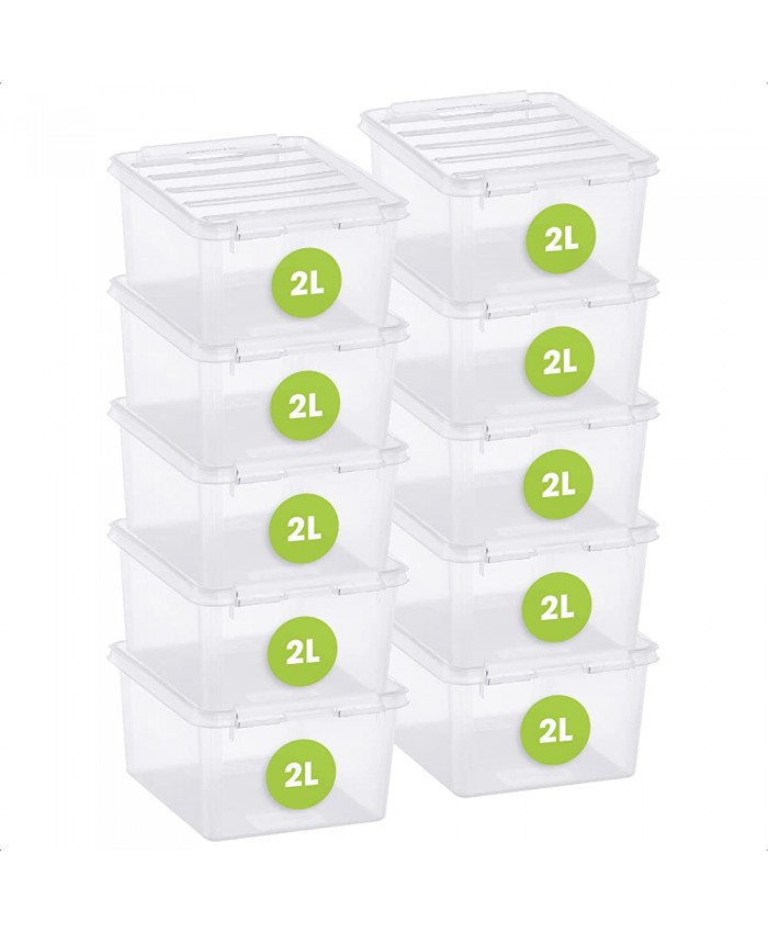 SmartStore 2L Petites boites Rangement Plastique avec Couvercles Lot de 10 Transparentes Emboîtables et Empilables Apte au contact alimentaire Fermeture à Clips L 21 x l 17 x H 11 cm - B08HZCVCRB