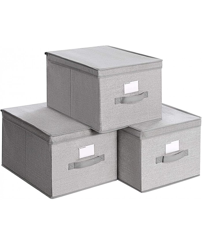 SONGMICS Lot de 3 Boîtes de Rangement avec Couvercle Coffres en Tissu avec Porte-étiquettes Organisateurs de Rangement 30 x 40 x 25 cm Gris Clair RYFB03W - B0833NXGND