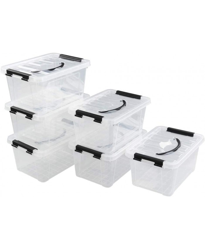 Uumitty 6 paquets de petite boîte de rangement en plastique boîte empilable transparente avec poignées 6 litres - B08LVHR1YJ