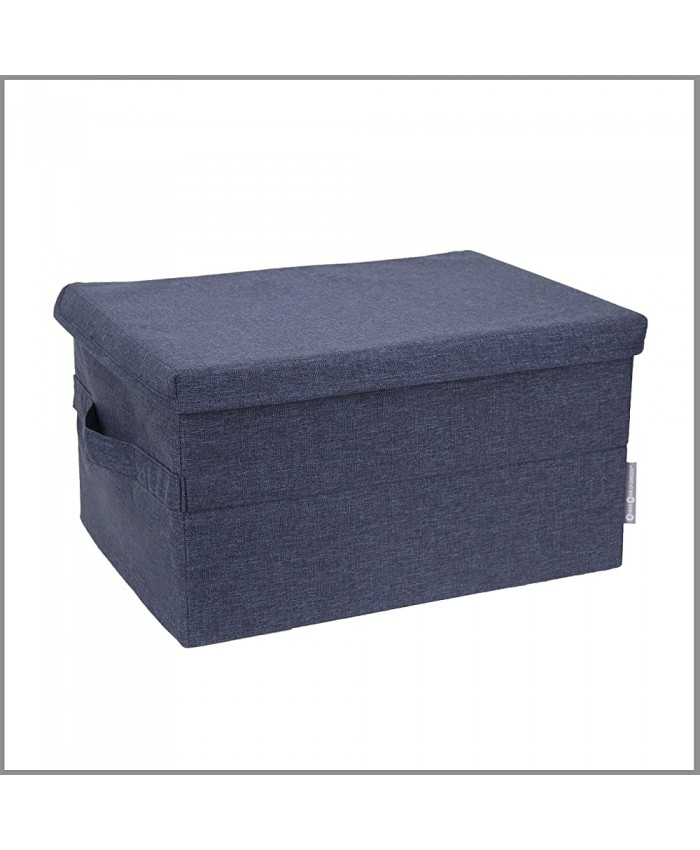 Bigso Box of Sweden caisse de rangement taille moyenne avec couvercle et poignée – boîte de rangement en polyester et carton effet lin – boîte pliable pour vêtements linge de lit jouets etc. – bleu - B07D8ZZ9N4