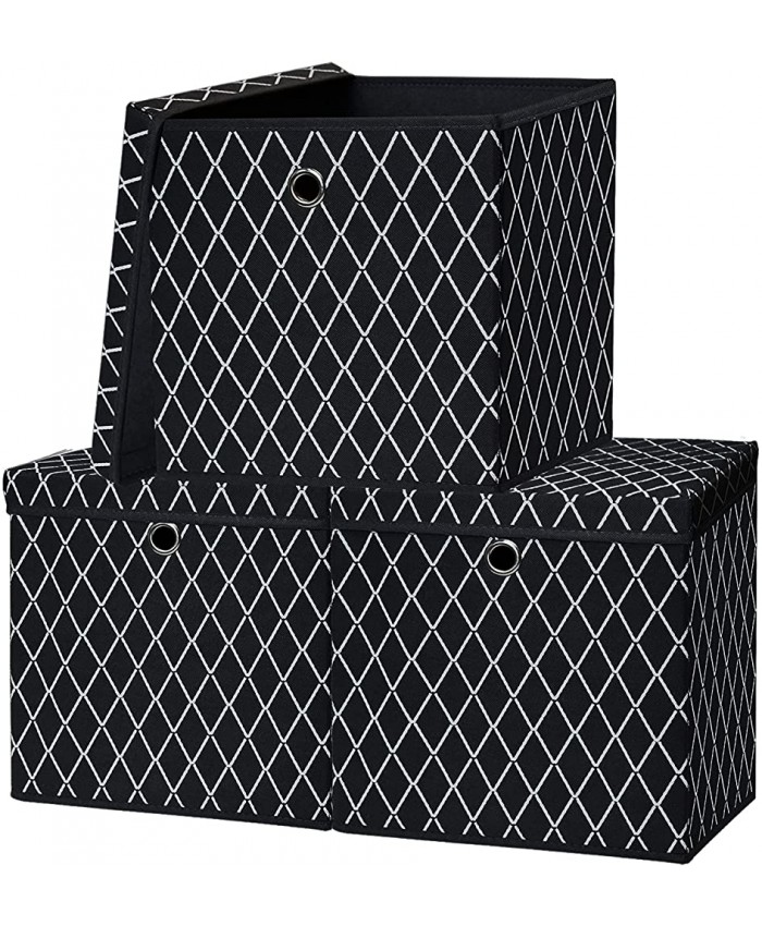 Lot de 3 boîtes de rangement pliables avec couvercle 30 x 30 x 30 cm noir - B08XXX62G1
