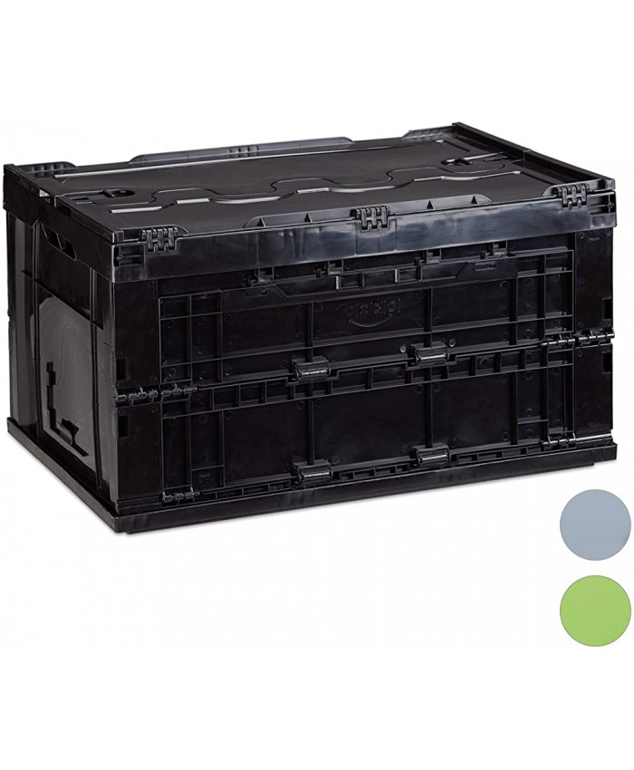 Relaxdays 10022590_46 Boîte pliable couvercle caisse de rangement plastique coffre transport 60 litres 60x40x32 cm noir 39,5 x 58,5 x 32,5 cm - B07BN5Z5DW