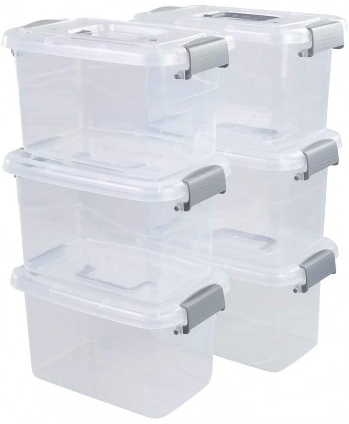 Vcansay Lot de 6 boîtes de rangement en plastique avec couvercles et poignées Transparent et gris 5 l - B08LVK85CB