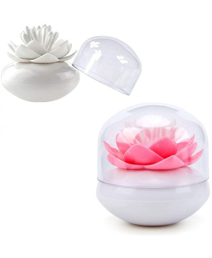 HomDSim Lot de 2 boîtes de rangement pour cotons-tiges en forme de lotus avec couvercle transparent anti-poussière Rose + blanc - B08LKNY5PK