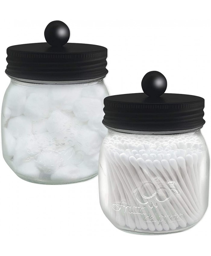 Lot de 2 pots de rangement en verre pour salle de bain Pour cotons-tiges boules de coton rondes éponges de maquillage sels de bain couvercles en acier inoxydable - B08ZK7XCDX