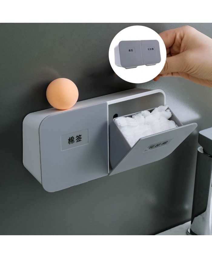 Rcsinway Boîte ronde en plastique pour cotons-tiges cotons-tiges pour salle de bain chambre à coucher couleur : blanc et gris - B09JGF69MN