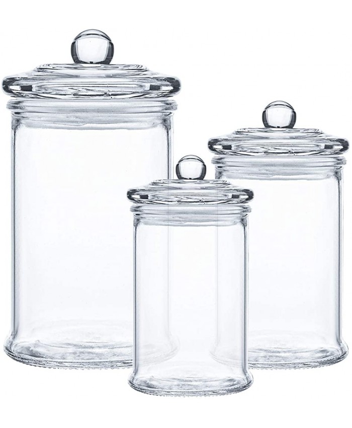 Suwimut Lot de 3 bocaux d'apothicaire en verre avec couvercles Boîtes en verre transparent pour salle de bain Pots de rangement et d'organisation pour cotons-tiges boules de coton sels de bain - B089GM73RY