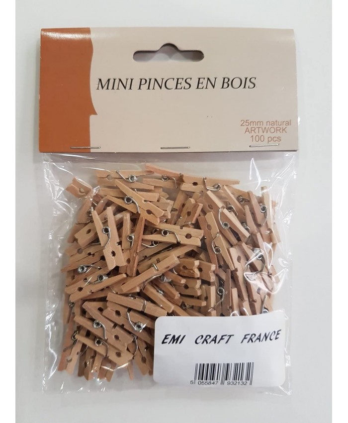 EMI Craft Lot de 100 Mini Pinces à Linge en Bois vêtements 25 mm pour décoration de Mariage Bapteme Scrapbooking - B01N6UK1L6