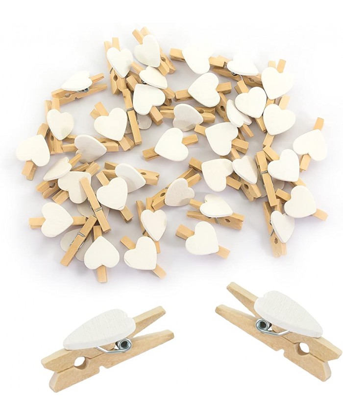 Oblique-Unique® Lot de 50 mini pinces à linge en bois en forme de cœur Rouge ou blanc - B071YCR9SL