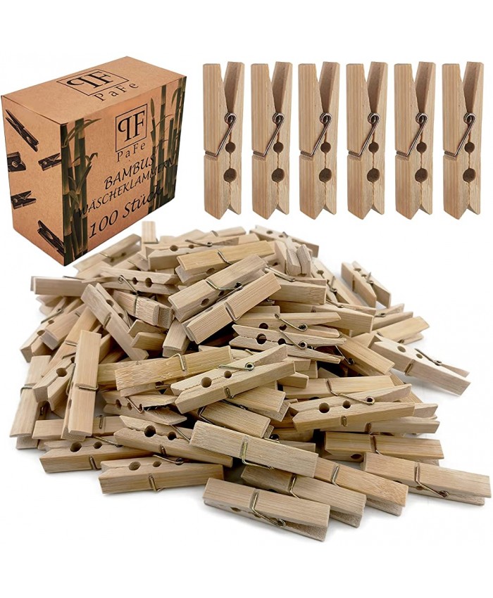 PF P a F e Lot de 100 pinces à linge en bambou durables Pinces à linge en bois pour suspendre le linge et les travaux manuels - B08P3VFCG5