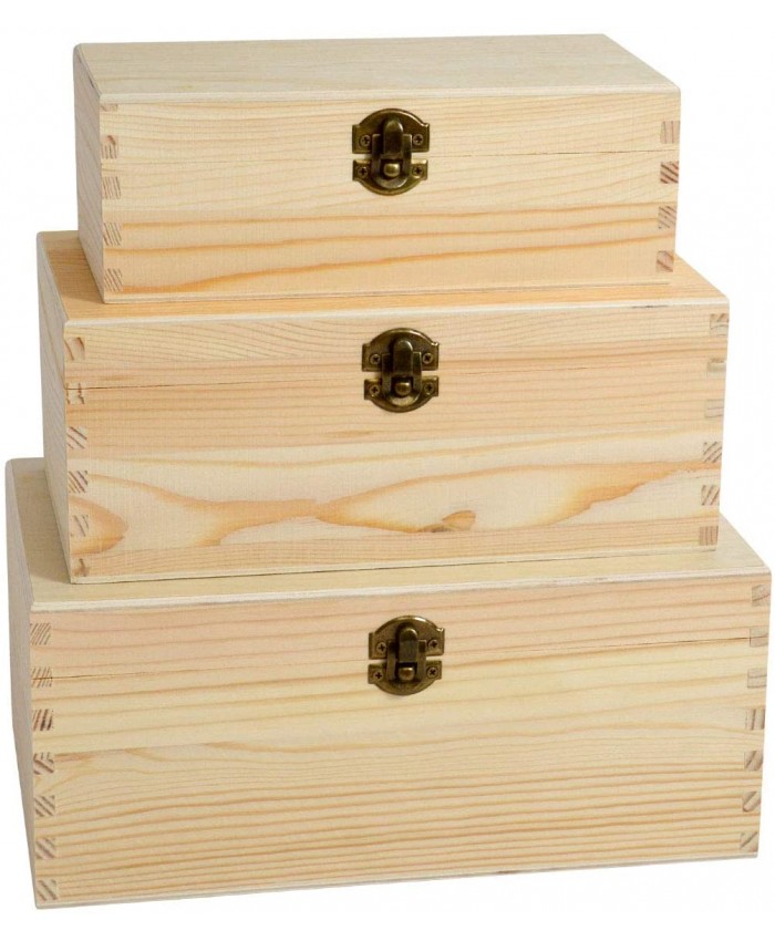 Lot de 3 boîtes en bois avec couvercle Différentes tailles 200 mm x 114 mm x 79 mm 269 mm x 174 mm x 113 mm 2-4 - B08WQ9JTLZ