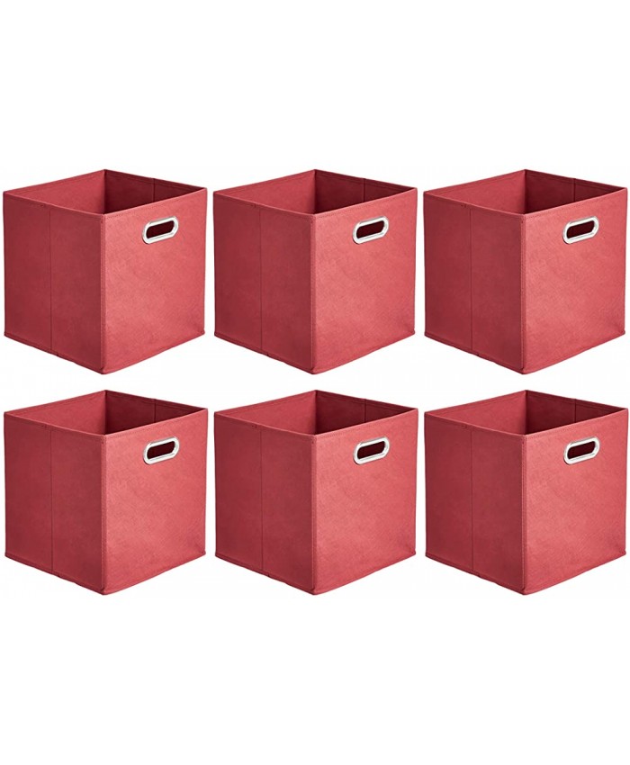 Basics Lot de 6 cubes de rangement pliables en tissu avec œillets ovales Rouge - B07TYQ1L9X