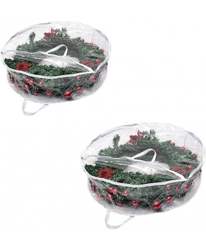 SMLJFO Lot de 2 sacs de rangement transparents pour couronne de Noël 61 cm avec crochets - B09GYCJ5S6