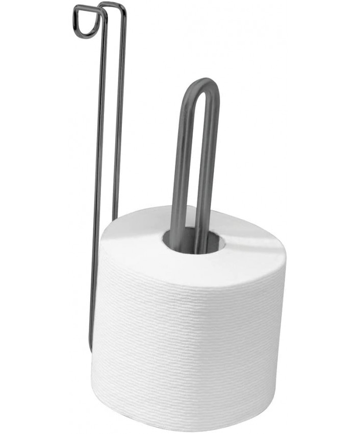 mDesign support de papier toilette en métal pour la salle de bain – porte-rouleaux de toilette pour 2 rouleaux – dérouleur de papier WC à suspendre – gris - B083Z7P8PJ