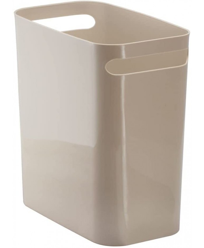 mDesign poubelle salle de bain à poignées – corbeille à papier moderne en plastique – petite poubelle rectangulaire pour la cuisine la salle de bain et le bureau – couleur taupe - B073H8BMQ1