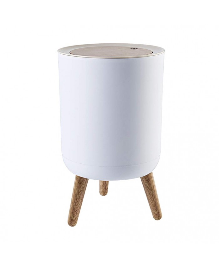 Poubelle avec couvercle de presse poubelle trépied en bois poubelle à papier pour cuisine salle de bain salon bureau blanc - B0957KN5NH