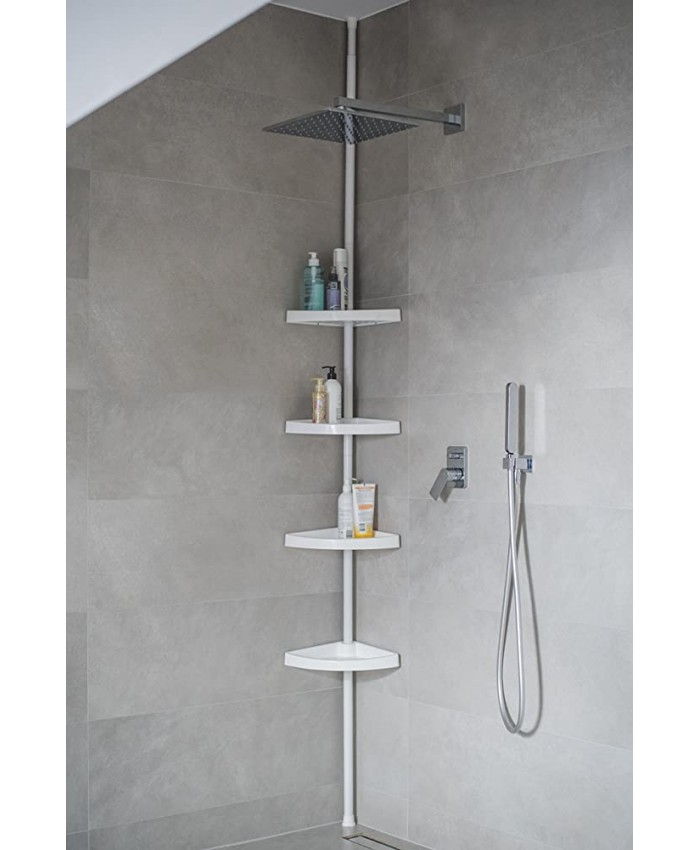 Étagère salle de bain étagère télescopique 4 tablettes Blanc 70–290 cm de long Étagère d'angle Étagère de douche étagère de douche - B06XSL18JK