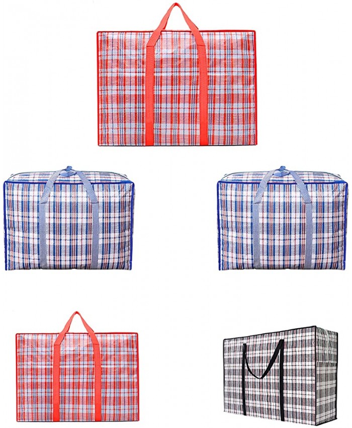 Kasachoy Lot de 5 grands sacs de rangement à linge solides et durables avec fermeture éclair et poignées à carreaux réutilisables pour linge déménagement shopping - B095YMDD1P